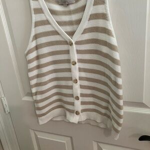 LOFT Neutral Striped Knit Tank - White & Beige